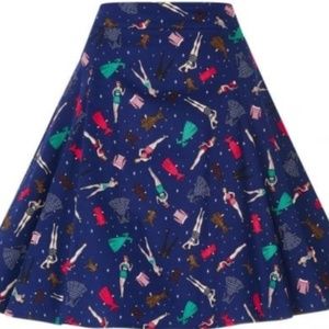 Collectif paper doll print circle skirt- Navy blue